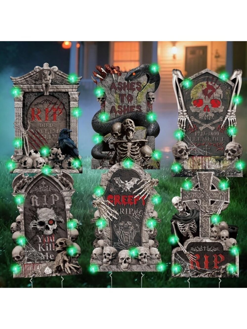 30" Halloween Tombstone Yard Signs - 6Pcs Scary Outdoor Gravestone Decor for